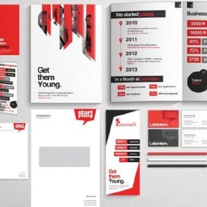 Set of premium marketing materials including flyer, tri-fold brochure, and business card