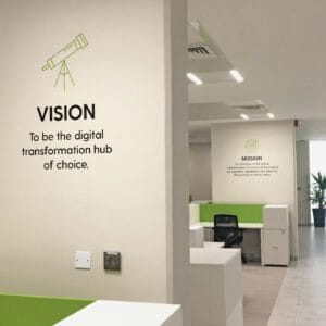 Office branding services in Kenya with custom wall graphics, glass decals, and branded interiors