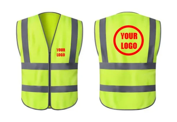 Custom branded reflector jackets in Kenya with high-visibility strips and company logo embroidery
