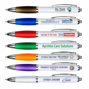 Custom branded pens in Kenya featuring printed company logos for promotional and corporate use