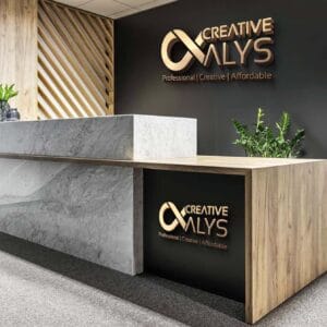 Reception office signs in Kenya with custom branding for corporate lobbies, front desks, and interior feature walls