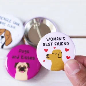 Custom button badges in Kenya with printed logos and messages for promotional events, staff IDs, and brand campaigns